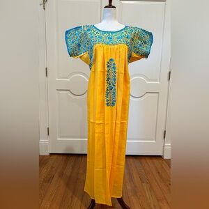 San Antonino Maxi Dress,Oaxaca Mexican dress.Hand Embroidered with Silk Threads.